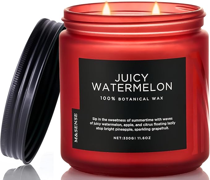 M&SENSE Juicy Watermelon Scented Candle - 11.6oz Clean Non Toxic Natural Soy Wax 70-Hour Burn Long Lasting Candle, 2-Wick Fruit Scent for Home Decor & Housewarming Gifts - Fragrance for Women & Men