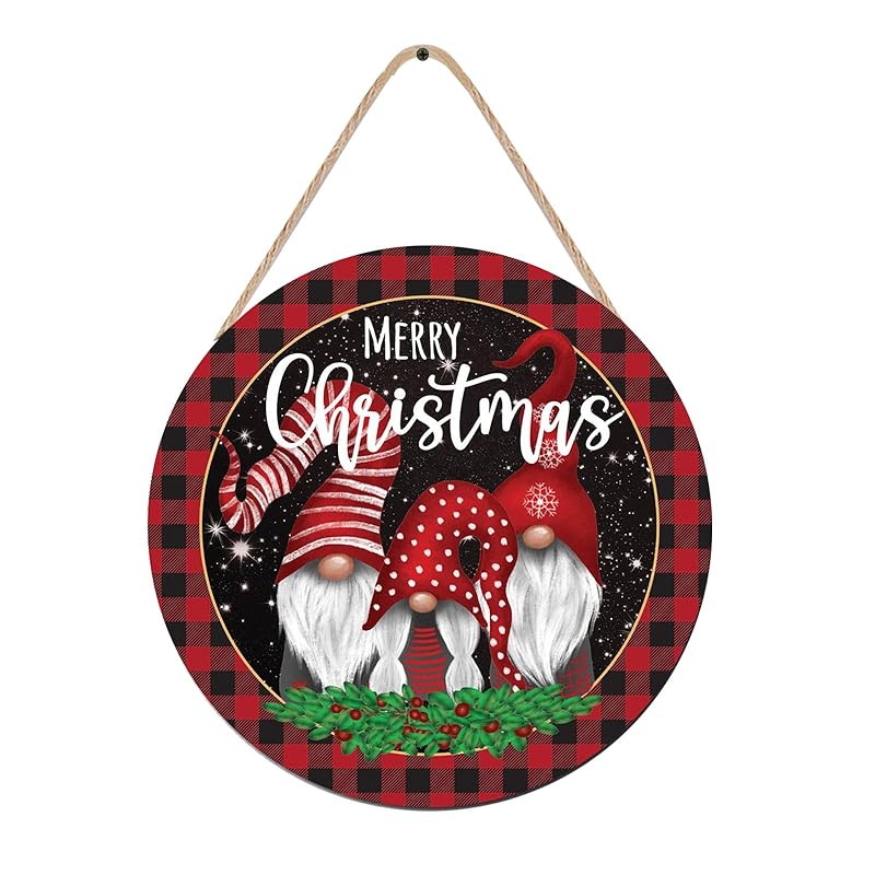 Christmas Gnome Wooden Hanging Sign Door Decoration,Merry Christmas Welcome Sign Front Door with Three Dwarfs for Christmas Home Window Wall Farmhouse Indoor Outdoor