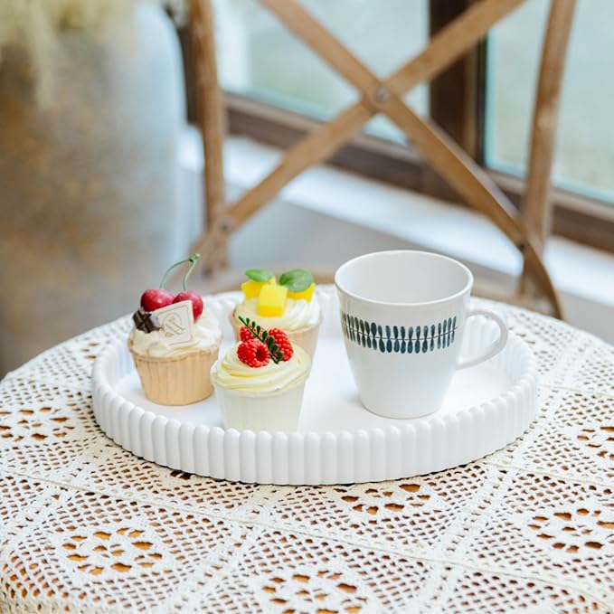 11.8in Decorative Tray for Coffee Table Decor- Modern Oval Concrete Tray for Home Decor- Minimalist Handcrafted Centerpieces Tray for Living Room, Kitchen Dining Table, Entryway (White)