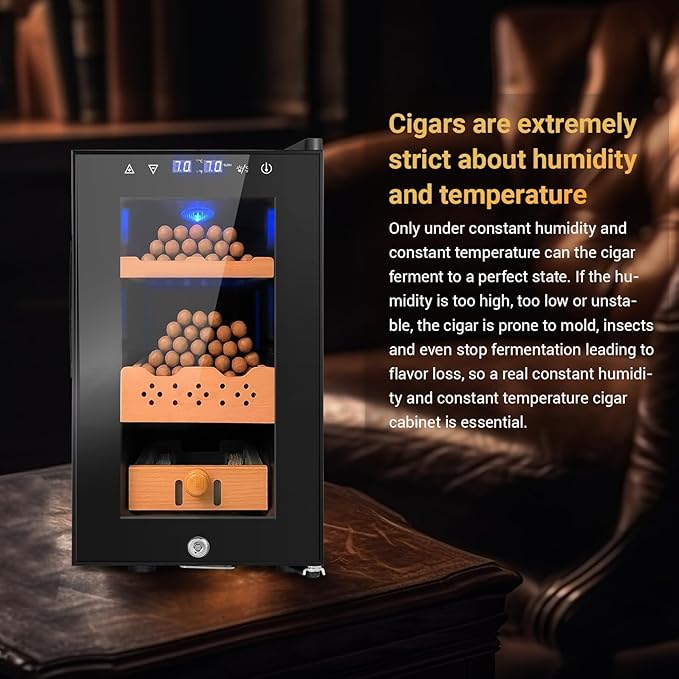 25L Cigar Electric Humidor, 200 Counts Large Capacity,Thermostatic Electric Cooler Cabinet with Digital LED Screen, Safety Lock,Smart Humidity & Temp Control, Gifts for Men