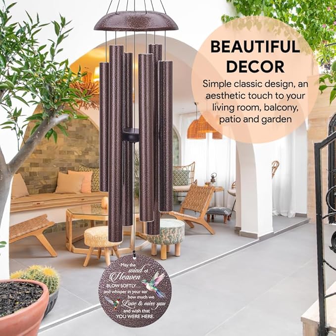 Sympathy Wind Chimes, 36inch Personalized Hummingbird Wind Chime, Memorial Gifts for Loss of Loved One, Wind Chimes in Loving Memory of Dad/Mom, Condolences Gifts for Funeral