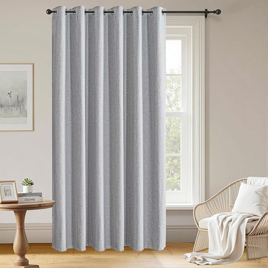 Blackout Curtains Customsize 1 Panel, 100% Blackout Textured Thermal Curtains, Grommet Privacy Light Blocking Drapes for Living Room Bedroom Luxury Decor(Customsize, Greyish White)