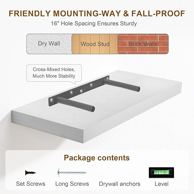 8 Inch Deep Floating Shelves White, Rustic Wood Floating Shelf for Home Decor, 8 x 8 Inch Square Wall Shelves, Wooden Storage & Display Shelves for Kitchen, Bathroom, Living Room, Set of 2