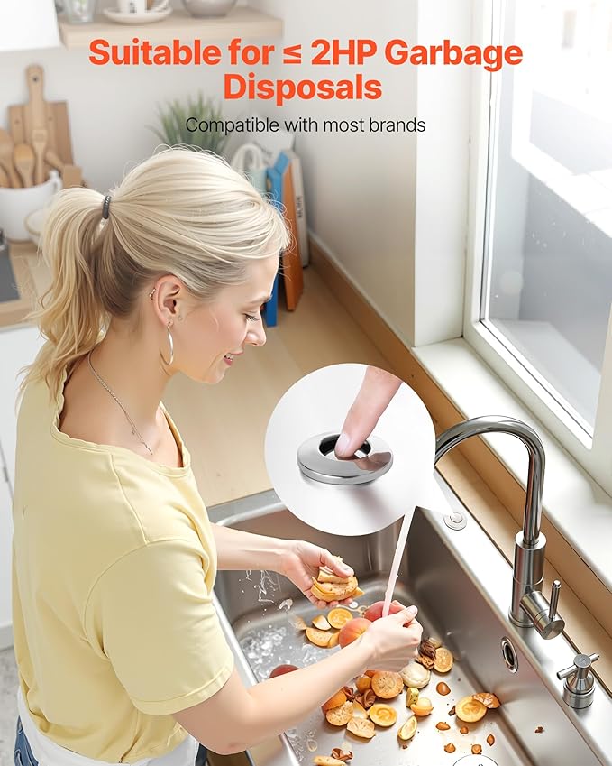 VEVOR Garbage Disposal Air Switch Kit, Dual Outlet Sink Top Air Switch for Food Waste Disposal, 2.5-inch Chrome-Plated Stainless Steel ON/OFF Air Push Button, Suitable for Stainless Steel Countertops