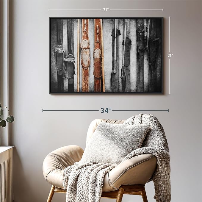 ElephantStock Ski Collection Wall Art - Horizontal Framed Canvas - 1-Piece Bathroom Wall Decor - Photography sports Canvas Print - Brown and Black Decor for Wall - 31" X 21"
