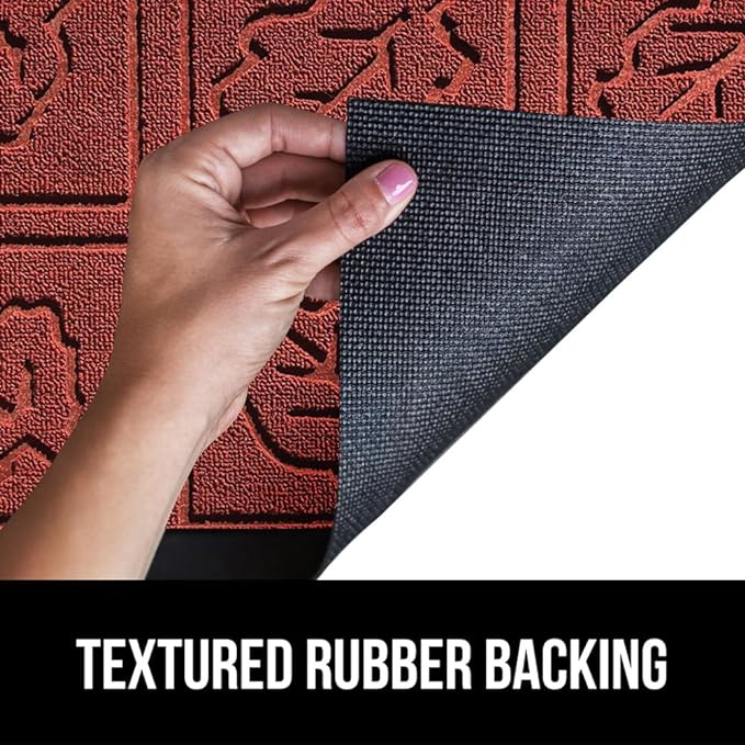 GORILLA GRIP 100% Waterproof All-Season WeatherMax Doormat 35x23, US Designed Natural Rubber, Stain and Fade Resistant, Low Profile Indoor Outdoor Door Mats, Easy Clean Patio Mat, Burgundy Leaves