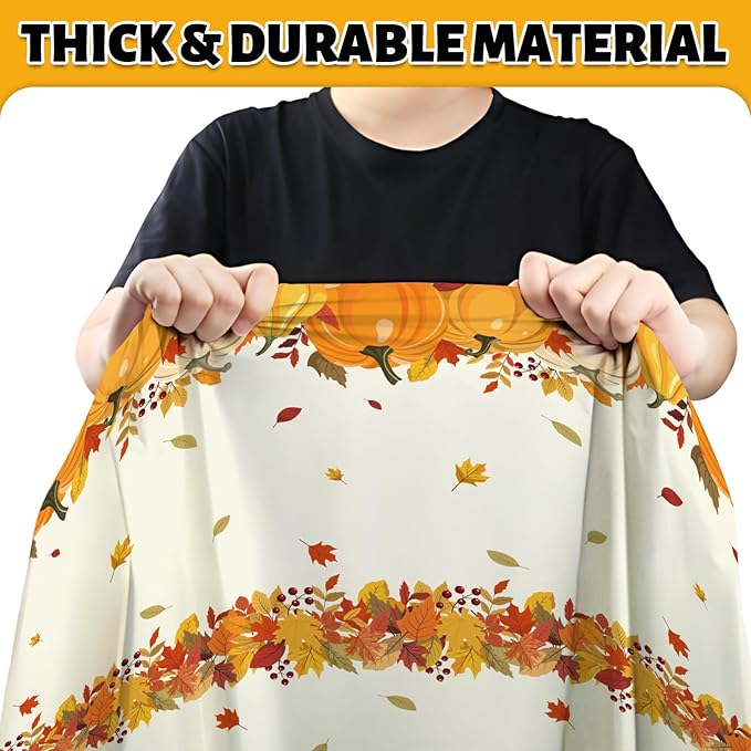 ATFUNSHOP Fall Plastic Tablecloth 4 Packs Thanksgiving Disposable Table Cloth 54x108 Rectangle Table Cover with Pumpkin & Maple Leaf for Holiday Dinner Party Decorations Outdoor Picnic & Baby Showers