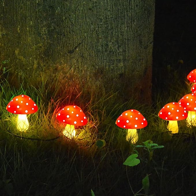8-Pack Red Solar Mushroom Lamp, 8 Modes, Outdoor Waterproof, for Garden Decor, Christmas, Halloween, Yard, Lawn
