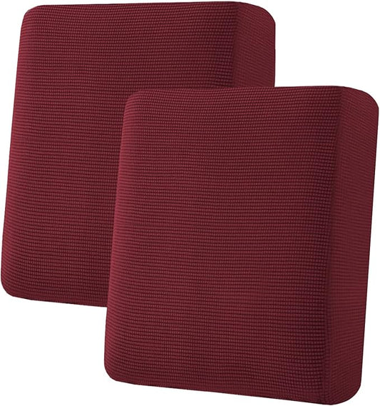 H.VERSAILTEX Super Stretch Individual Seat Cushion Covers Sofa Covers Couch Cushion Covers Slipcover Sets Thick Jacquard Textured Twill Fabric (2 Piece Medium Sofa Cushion Covers, Burgundy Red)