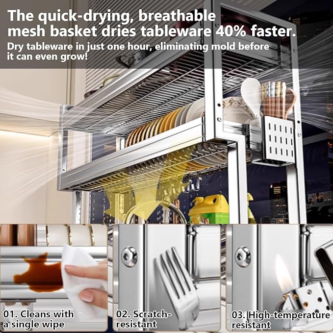 Kitchen Sink Rack Sink Above The Dish Drain Dish Washing Rack Stainless Steel Multifunctional Dish Storage Rack,Over The Sink Drying Rack for Dishes(2,75cm/29.5in)