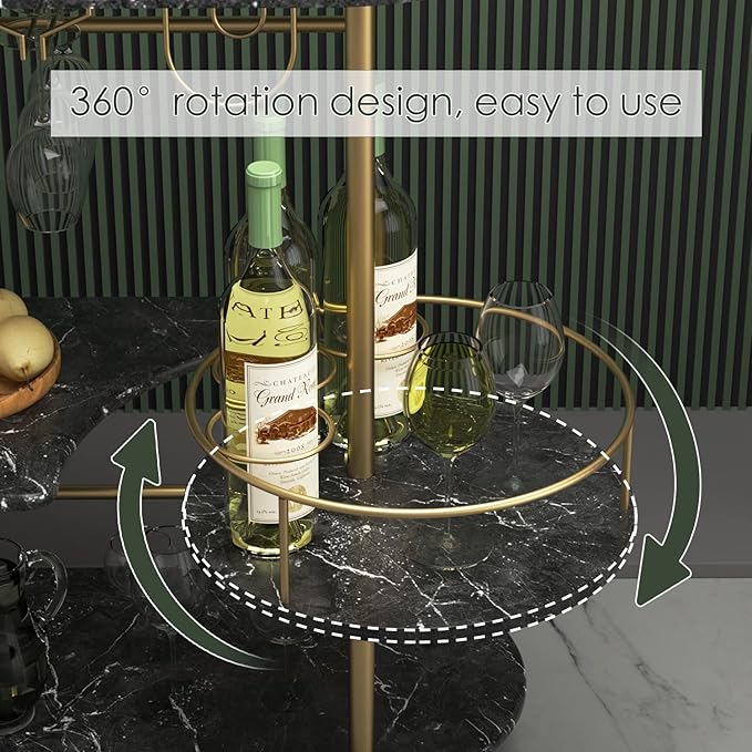 Black Bar Carts with 4-Tier Storage Shelves, Mobile Bar Serving Cart with Wine Rack and Glass Holder, for The Home, Kitchen, Living Room, Dining Room