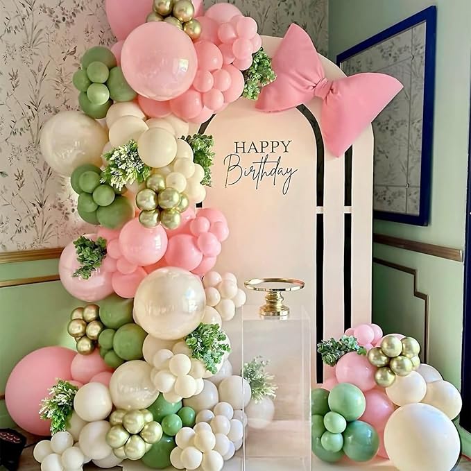 Sage Green Pink Balloons 12 Inch Olive Green Pastel Pink Ivory Metallic Gold Latex Balloon for Boho Baby in Bloom Fairy Floral Wildflower Tea Safari Jungle Baby Shower Birthday Party Decoration