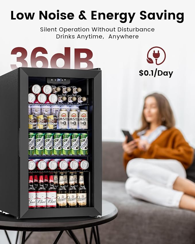 Wine Cooler Refrigerator - 26 Bottle 126 Can Mini Wine Fridge with Glass Door for Beer Soda Water Drink, Small Wine Cellar Beverage Refrigerator for Bedroom Office Home Bar Dorm, 3.2 Cu.Ft