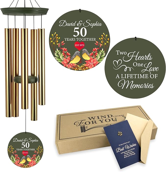 ASTARIN 50th Anniversary Wind Chimes Personalized, 30"/36" Deep Tone Wind Chimes for Wife Husband Parents, Romantic Souvenirs for Men Women Couple