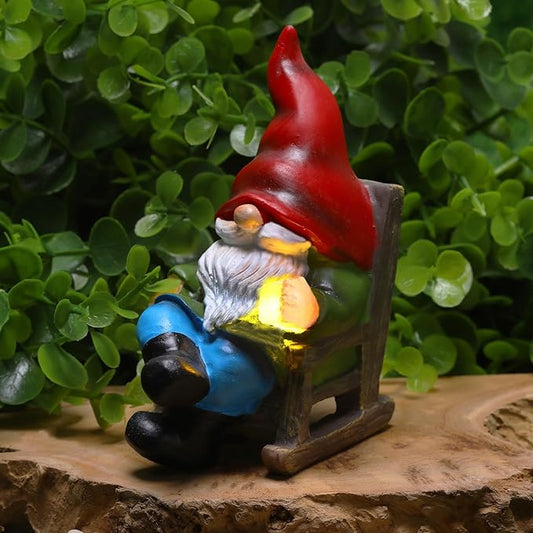 Garden Gnome Statue Solar Light Miniature Outdoor Decor Gnome Figurine for Outdoor Indoor Home Lawn Yard Balcony Porch Patio for Women Mom Grandma 3.54"x2.36"x4.72"