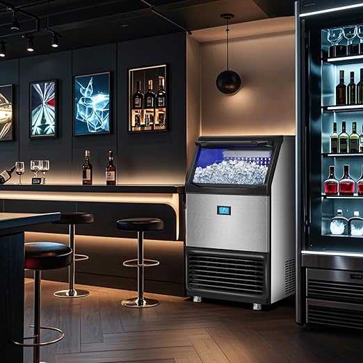 Commercial Ice Maker Machine 550LBS/24H with 185LBS Large Ice Storage Bin, 162Pcs Clear Ice Cubes in 11Mins, Stainless Steel Under Counter Industrial Ice Machine for Bar, Restaurant Business