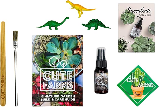 Cute Farms Terrarium Starter Kit | Moss, Vermiculite, Soil, Pebbles, Plant Food, & Finishing Tools (Large + 8 Live Plants)