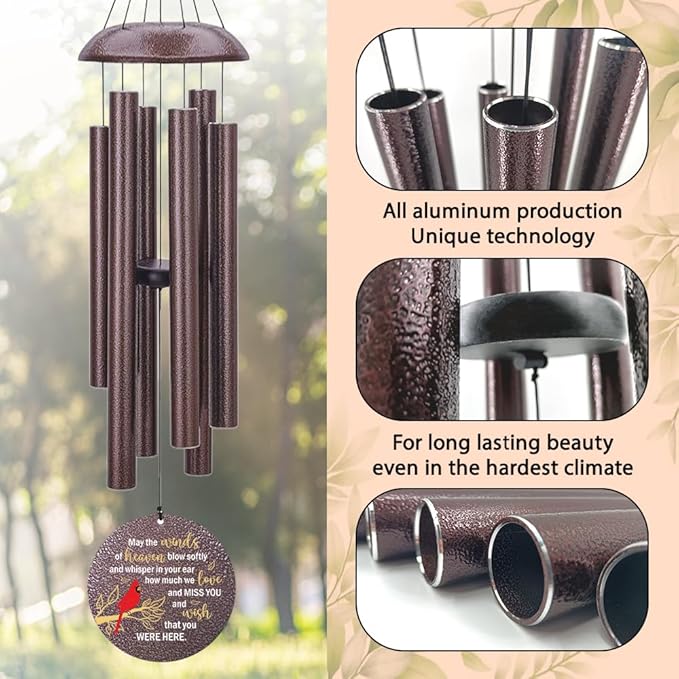 Personalized Memorial Wind Chimes Outdoor, Cardinal Commemorative Gifts for Loss of Loved One, 36Inch Customized Sympathy Wind Chimes Deep Tone, Condolences Gifts for Funeral