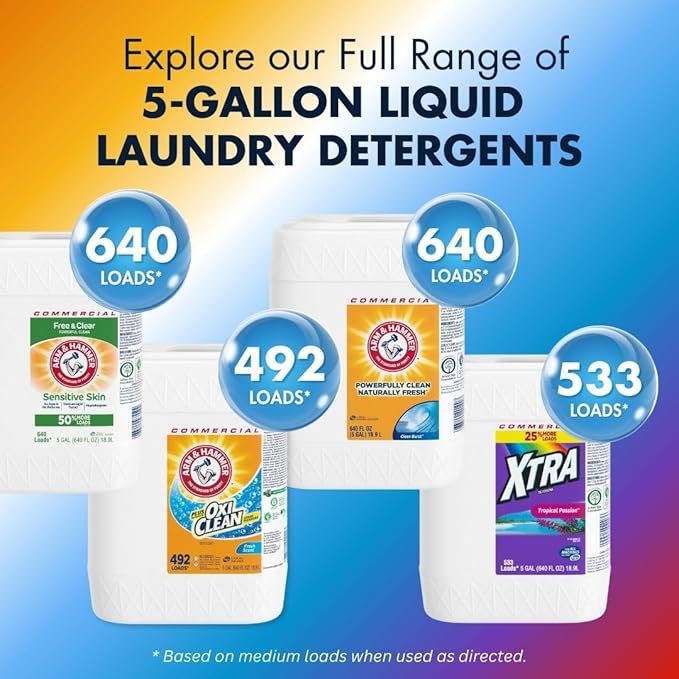 Arm & Hammer plus OxiClean Liquid Laundry Detergent Professional, Fresh Scent, 5 Gallon (Pack of 1) 492 Loads