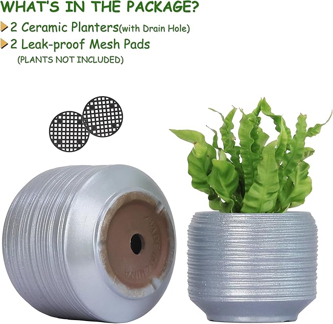 8 Inch + 6 Inch Ceramic Plant Pots Indoor with Drainage – Flower Pot Set, Decorative Indoor Planters for House Plants and Garden Use