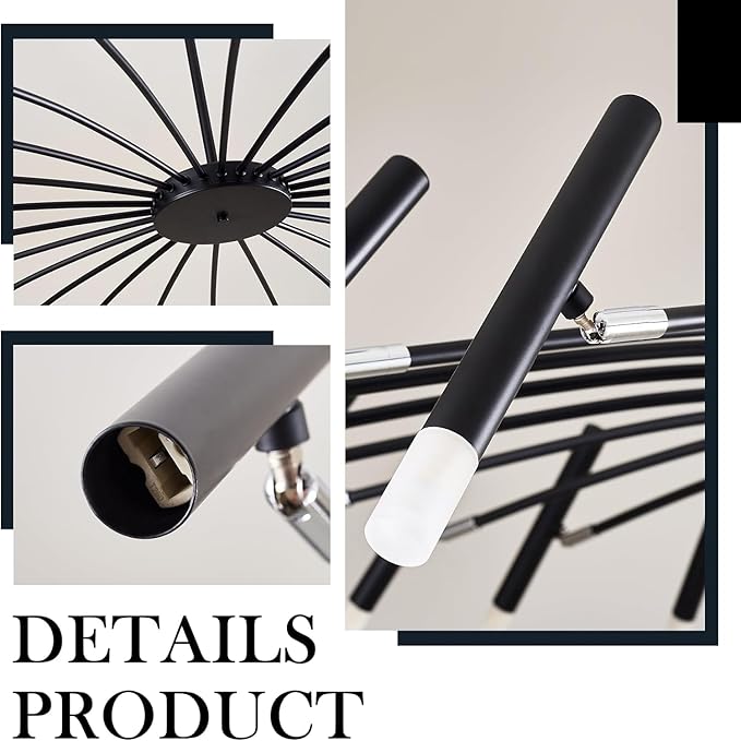Black Modern Chandelier Large Chandelier Lighting Adjustable Ceiling Pendant Light 24-Light Pendant Light Fixtures for Living Room Dining Room