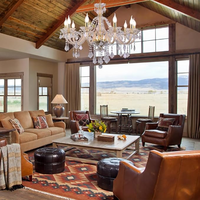 10-Light Crystal Chandelier Clear K9 Crystal Luxury Ceiling Light Fixture Flush Mount Pendant Lighting for Living Room Dining Room Bedroom Kitchen Hallway Entryway