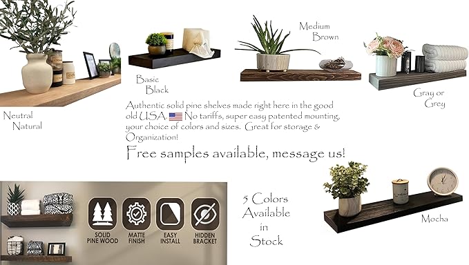 joelsantiques 24 Inch Wooden Floating Shelves for Wall - 24x8x2 in - Made of Natural Wood - Heavy Duty Rustic Wall Shelves for Bedroom - Perfect for Living Room, Kitchen - Medium Brown