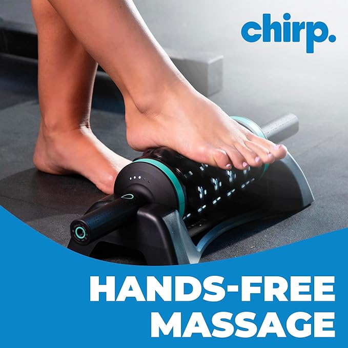Chirp RPM Rolling Percussive Massager – Deep Tissue Muscle Massager and Back Roller with Hands-Free Base, Rechargeable Leg Massager Roller, 5-Speed Massage Roller Stick for Legs, Foot & Calf Massager