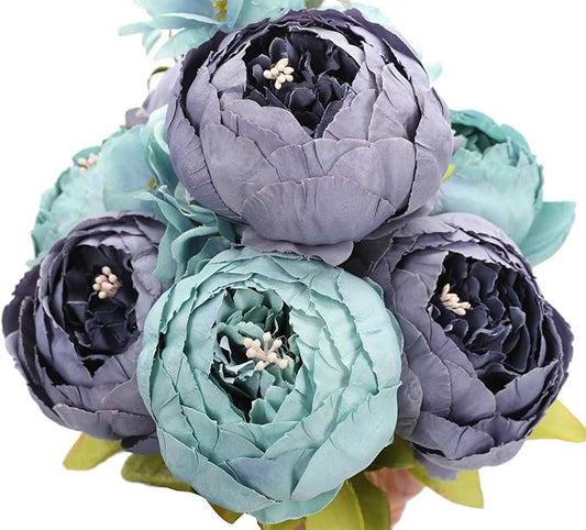 Duovlo Fake Flowers Vintage Artificial Peony Silk Flowers Wedding Home Decoration,Pack of 1 (New Grey Blue)