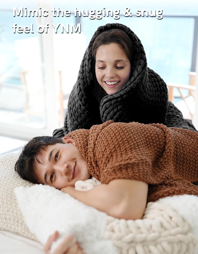 YnM Chunky Throw Blanket, Medium-Weight, Hand Knitted, Skin Friendly, Ventilated and Breathable, Machine Washable, Home Décor Piece for Couch, Sofa and Bed (Black, 40x50 Inch)