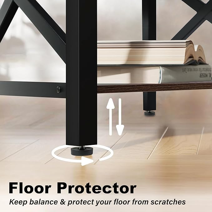 End Table Large Side Table for Living Room, Rustic Farmhouse End Tables with 2-Tier Storage, Square Nightstand Bedside Table X-Design Metal Frame, Brown (Wind, Brown)