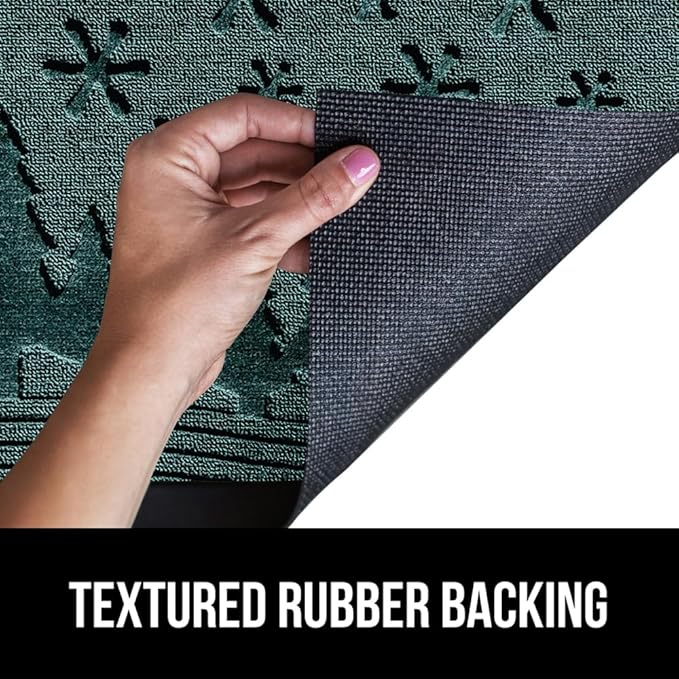 GORILLA GRIP 100% Waterproof All-Season WeatherMax Doormat, 47x35, US Designed Natural Rubber, Stain and Fade Resistant, Low Profile Indoor Outdoor Door Mats, Easy Clean Patio Mat, Green Snowscape