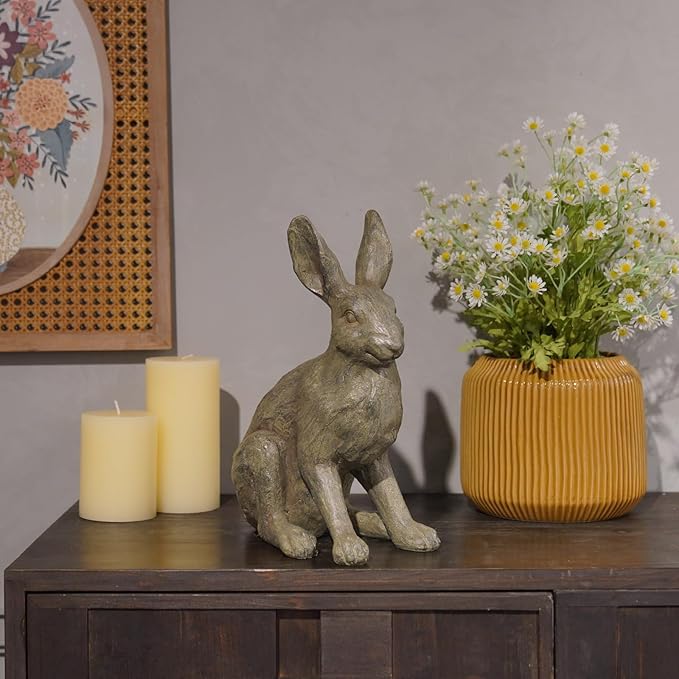 DiliComing Grey Resin Rabbit Garden Statue - Large Garden Statues for Home Yard Decor Garden Statues for Outside Balcony Bunny Decor for Garden Gifts 9 × 5 × 12 Inch