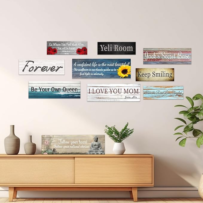 CHAOSETKEN Custom Text Sign Wall Art Personalized Family Quote Wall Decor Family Sign Canvas Prints Customized Wood Text Quote Pictures Rustic Farmhouse Decor Framed (36L x 12W)