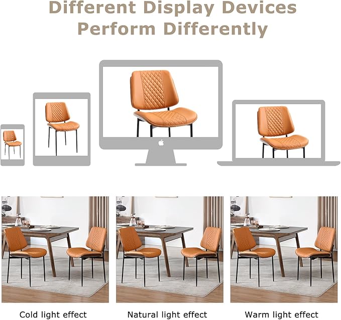 BV Dining Chairs Set of 2, PU Leather Armless Kitchen Chair in Modern Walnut Style, Mid Century Bentwood Side Chair with Metal Legs, Retro Accent Guest Chair for Kitchen Dining Room(Brown)