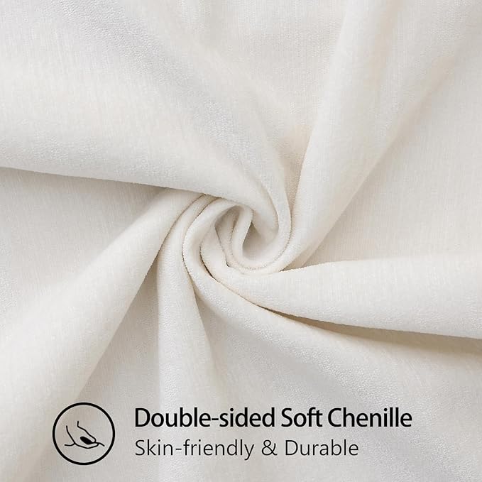 decorUhome Chenille Soft Throw Pillow Covers 24x24 Set of 2, Farmhouse Velvet Neutral Decorative Euro Pillow Covers with Stitched Edge for Couch Sofa Bed Home Decor, Cream White