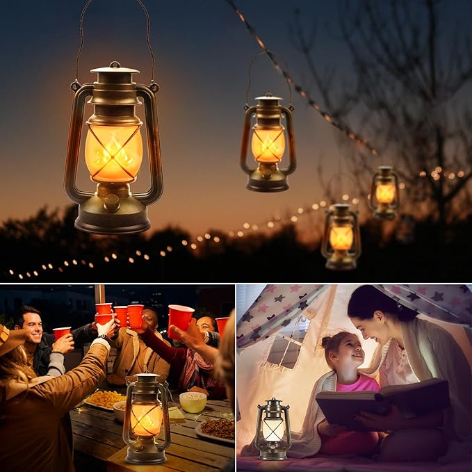Battery-Powered 2 Modes Lighting LED Vintage Lanterns Decorative Outdoor & Indoor, 2 Pack Bronze Lights with Dancing Flame, Waterproof Remote Control Retro Lanterns Decor for Room,Garden,Porch
