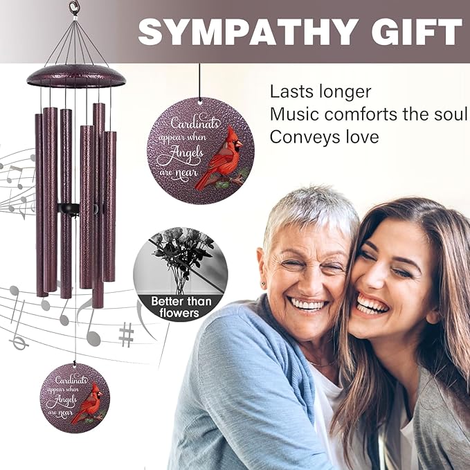 ASTARIN 36" Large Deep Tone Personalized Name Sympathy Wind Chimes, Cardinal Memorial Wind Chime for Loss of Mother Father Loved One, Bereavement Condolence Gifts Decor Outdoor Patio Garden