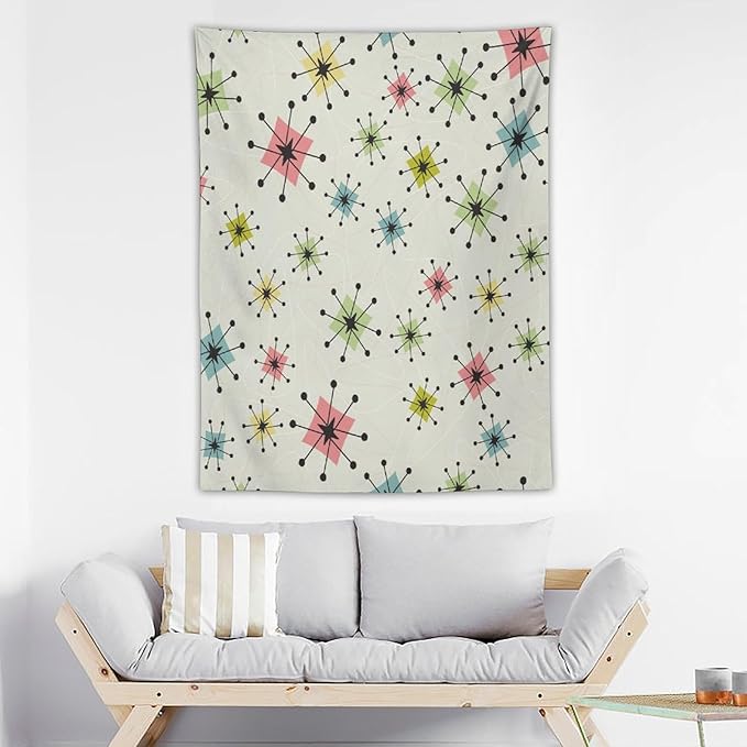 ICMOLYYENLO Abstract Cat Tapestry, Medieval Abstract Atomic Star Cat Vintage Home Wall Hanging Art Tapestry for Bedroom Living Room Dormitory 40x60 Inch