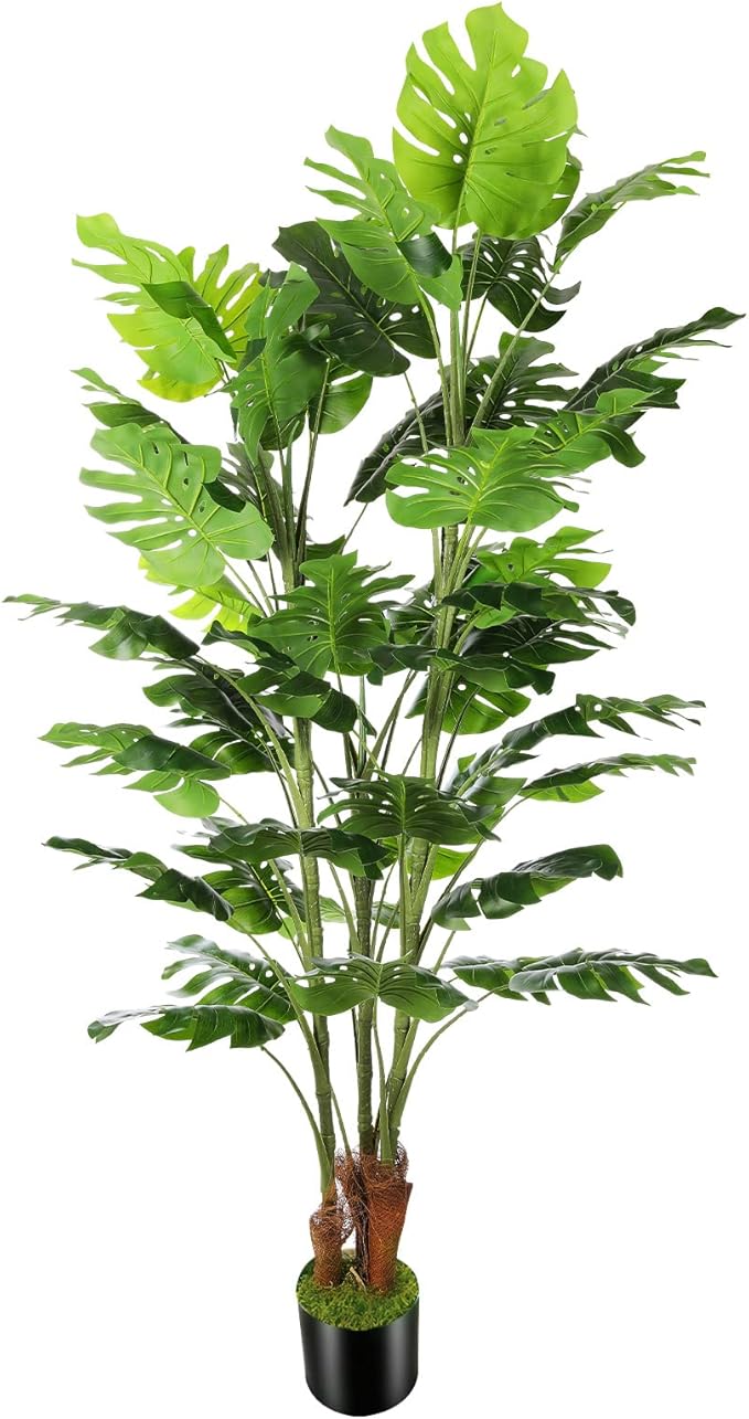 6.3ft Artificial Monstera Deliciosa Tree (75in) with Plastic Nursery Pot Faux Tree, Fake Tropical Split Leaf Palm Plant for Office House Farmhouse Living Room Home Decor (Indoor/Outdoor)