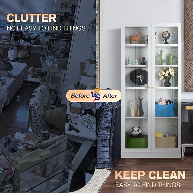 32" Wide Metal Storage Cabinet with Acrylic Doors and 4 Adjustable Shelves, 71" Tall Bookshelf, 5-Tier Freestanding Kitchen Pantry Cabinet with Anti-Tipping for Small Spaces/Kitchen/Living Room