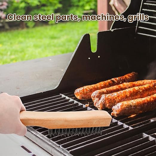 Elsjoy 12 Pack Wire Brush with Wooden Handle, 10 Inch Stainless Steel Wire Scratch Brush Wire Cleaning Brush Set for Removing Rust, Paint, Welding Slag