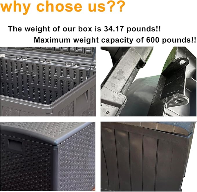 73 Gallon Large Storage Box with Lid,Waterproof Outdoor Storage Container for Patio Furniture Cushions, Gardening Tools, Pool Accessories, Lockable Resin Deck Box with handle Brown