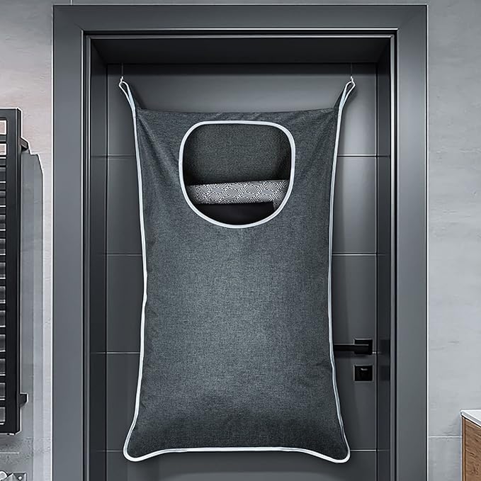 Hanging Laundry Bag with Over Door Hooks, Laundry Hamper and Space Saving Laundry Bag with Zipper, Hanging Hamper for Clothes, Toys, Towels, ...（36"x 22",Grey-2Pack)