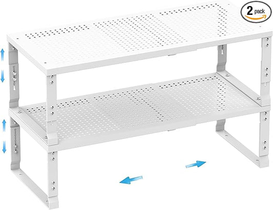 Expandable Spice Rack,Stackable Storage for Cabinet, Multi-Functional Kitchen Shelving,Height-Adjustable,Sustainable Organizer Solution(2Packs/White/Large)