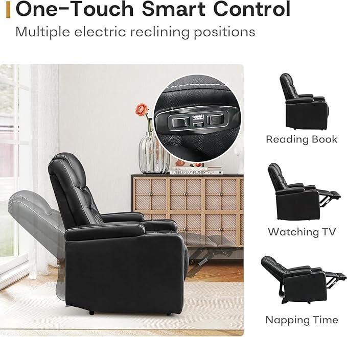 ANJ Power Home Theater Recliner Chair Set of 2, Electric Movie Theater Seating Reclining Chairs with Cup Holders for Living Room, Faux Leather with Blue LED, USB Ports, Hidden Arm Storage (Black)