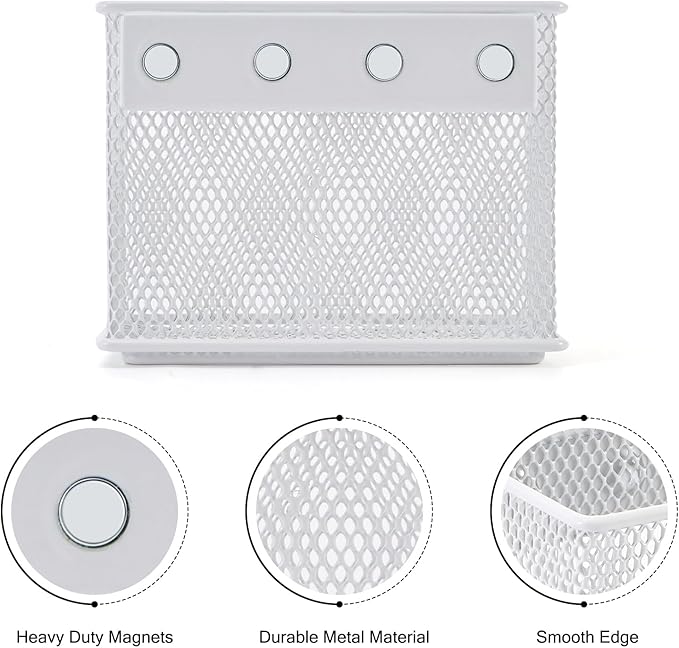 4.5'' × 2.2'' × 3.5'' Magnetic Basket for Whiteboard White Magnetic Basket for Fridge Magnetic Organizer Holder with 4 Strong Magnets Magnetic Holder for Refrigerator Locker