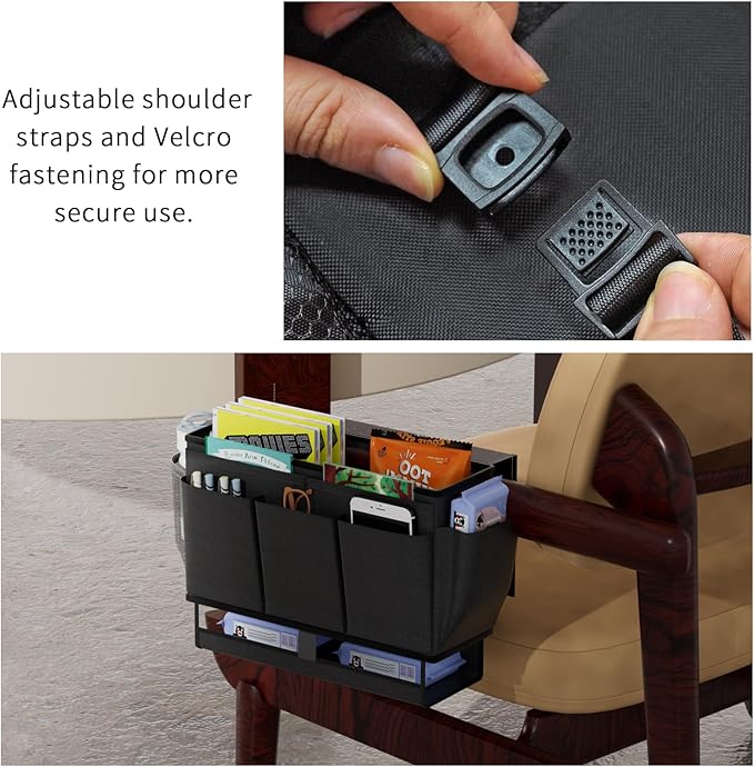 Bedside Caddy, Bed Organizer with 11 Pockets and Power Strip Holder,Versatile Bedside Storage Caddy for Home,Dorm,Bunk,Hospital,Crib Bed (Black)