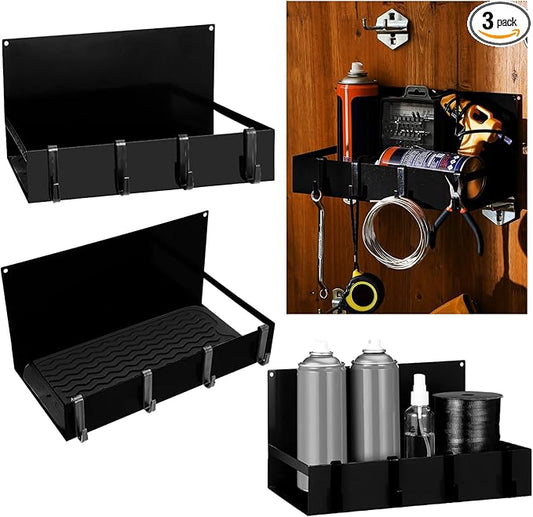 3 Pack Magnet Garage Organizer Magnetic Spice Rack for Refrigerator 20 lb Capacity Shelf Hanging Heavy Duty Magnetic Fridge Side for Organize Garage Tools(Black)