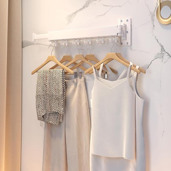 Clothes Drying Rack,Laundry Space Saver Wall Mounted,Retractable,Collapsible(Tri-Fold), White Color Rack Clothing